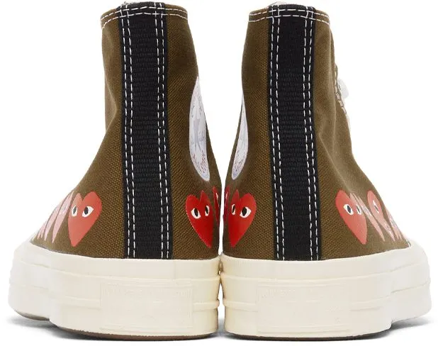 Comme des Garçons Play Khaki Converse Edition Multiple Hearts Chuck 70 High Sneakers (P1K116)