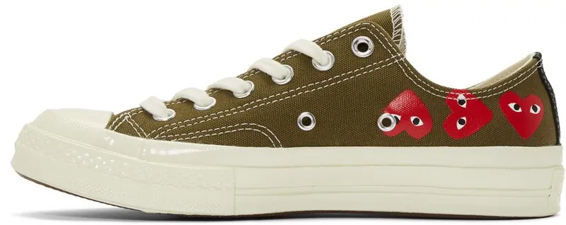 Comme des Garçons Play Khaki Converse Edition Multiple Hearts Chuck 70 Low Sneakers (P1K117)