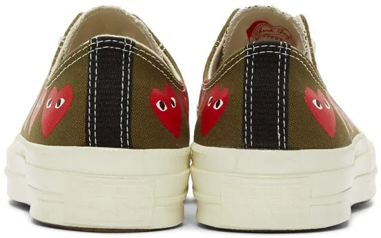 Comme des Garçons Play Khaki Converse Edition Multiple Hearts Chuck 70 Low Sneakers (P1K117)
