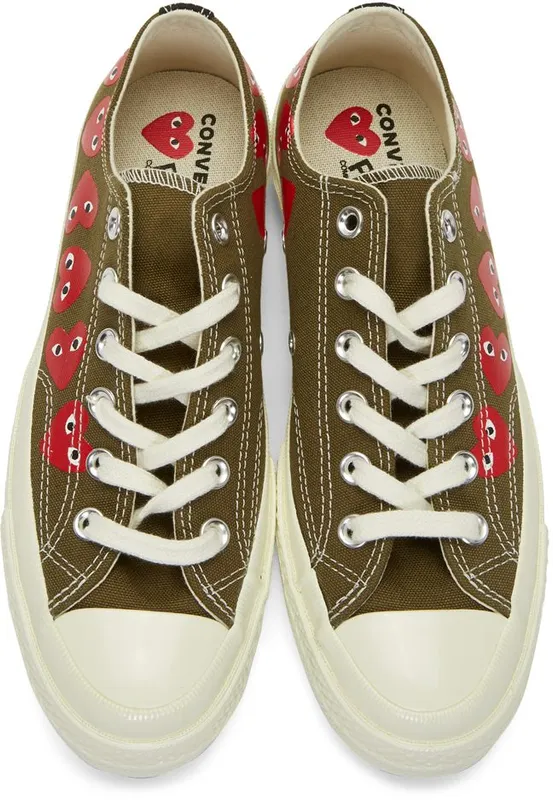 Comme des Garçons Play Khaki Converse Edition Multiple Hearts Chuck 70 Low Sneakers (P1K117)