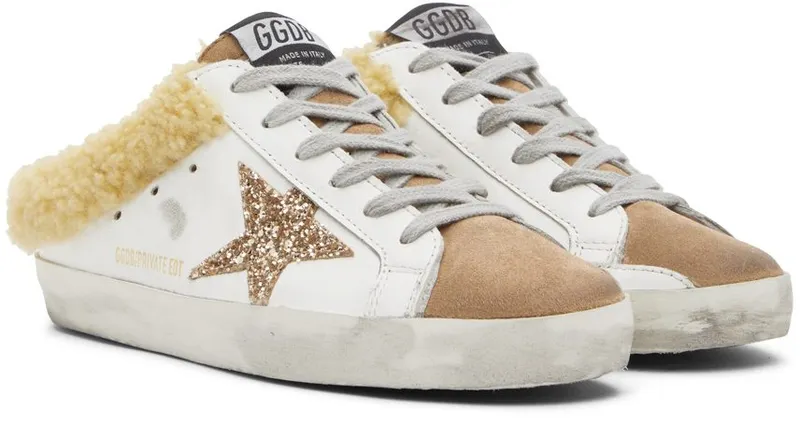 Golden Goose SSENSE Exclusive Brown & White Shearling Super-Star Sabot Sneakers (GWF00110.F003598.10385)