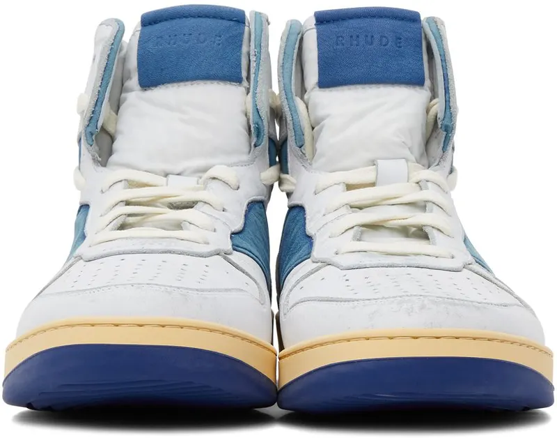 Rhude White & Blue Rhecess Hi Sneakers (RHSS21FO00000028)