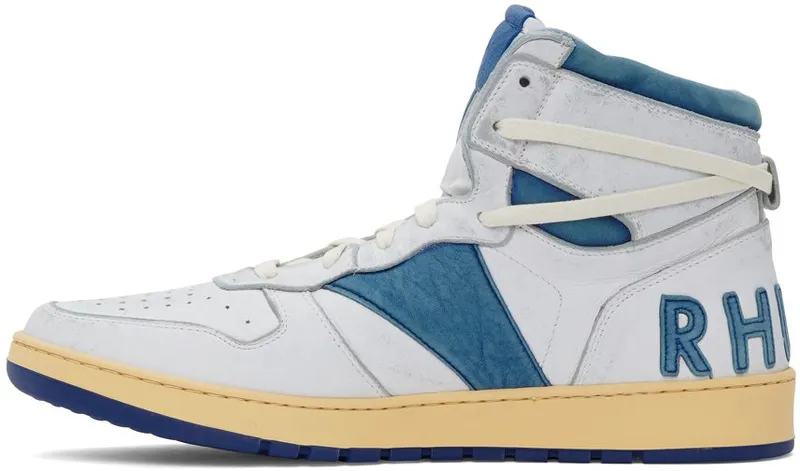 Rhude White & Blue Rhecess Hi Sneakers (RHSS21FO00000028)
