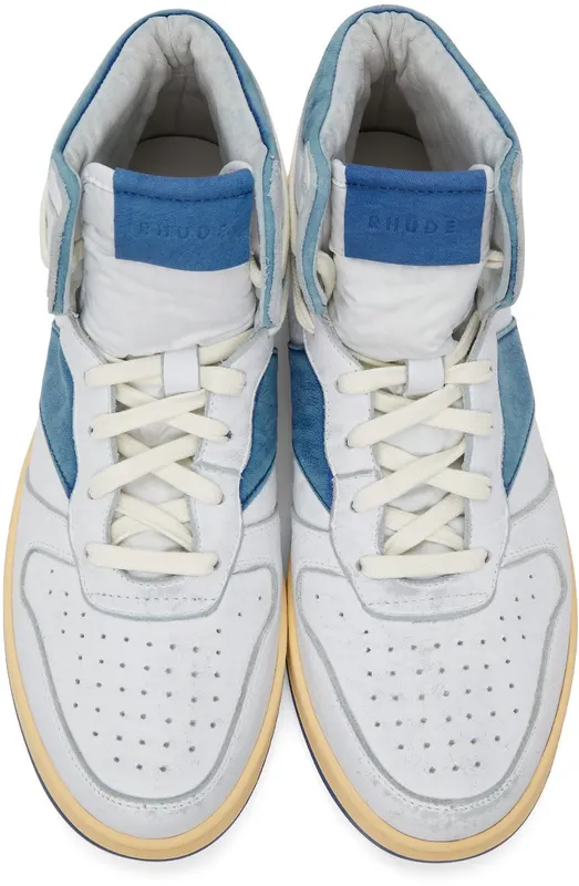 Rhude White & Blue Rhecess Hi Sneakers (RHSS21FO00000028)