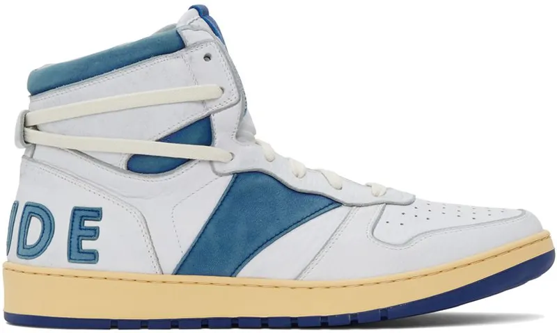 Rhude White & Blue Rhecess Hi Sneakers (RHSS21FO00000028)