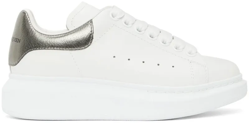 Alexander McQueen White & Gunmetal Metallic Oversized Sneakers (553770 WHFBU)