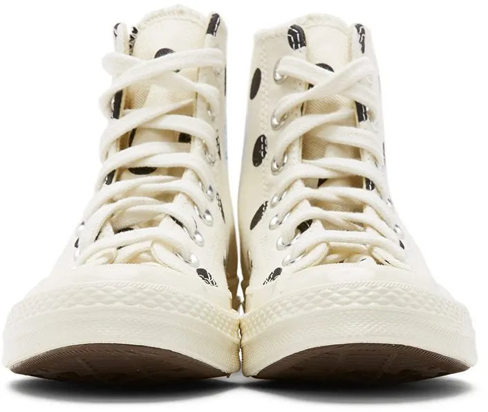 Comme des Garçons Play White Converse Edition Polka Dot Heart Chuck 70 High Sneakers (P1K115)