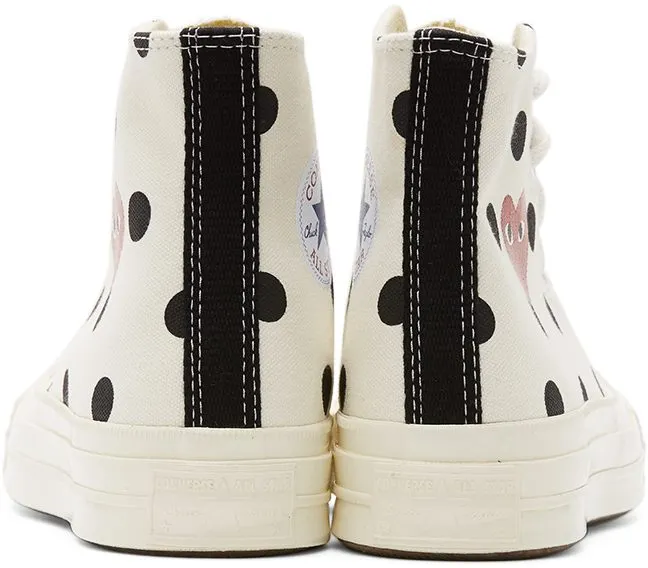 Comme des Garçons Play White Converse Edition Polka Dot Heart Chuck 70 High Sneakers (P1K115)
