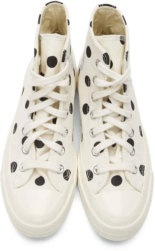 Comme des Garçons Play White Converse Edition Polka Dot Heart Chuck 70 High Sneakers (P1K115)