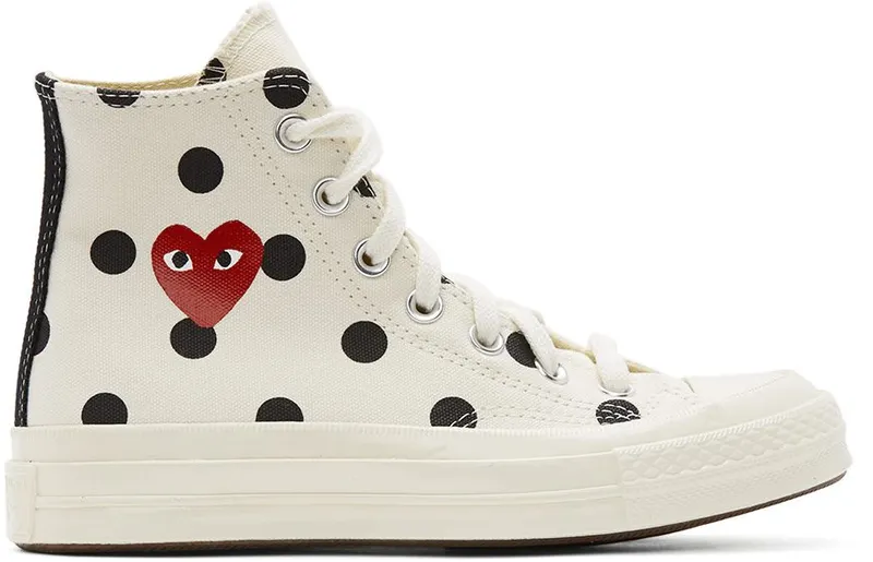 Comme des Garçons Play White Converse Edition Polka Dot Heart Chuck 70 High Sneakers (P1K115)