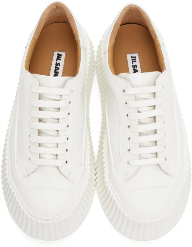 Jil Sander White Leather Platform Sneakers (JS32108A_13034)
