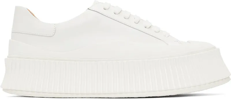 Jil Sander White Leather Platform Sneakers (JS32108A_13034)