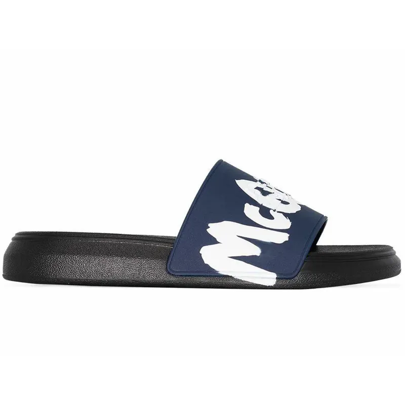 Alexander McQueen Pool Slide Graffiti Logo Black Blue White (682490W4QS34478)