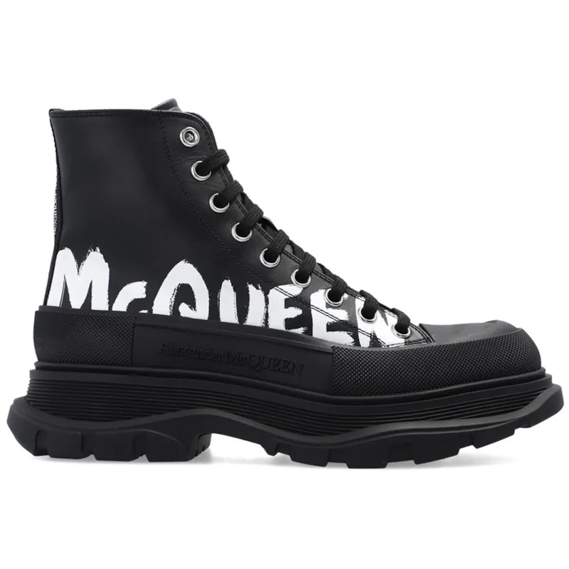 Alexander McQueen Tread Slick Boot Leather Graffiti Black White (W) (679529 WIABD 1006)