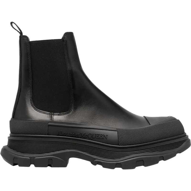 Alexander McQueen Tread Slick Chelsea Boot Leather Triple Black (634617WHZ61)