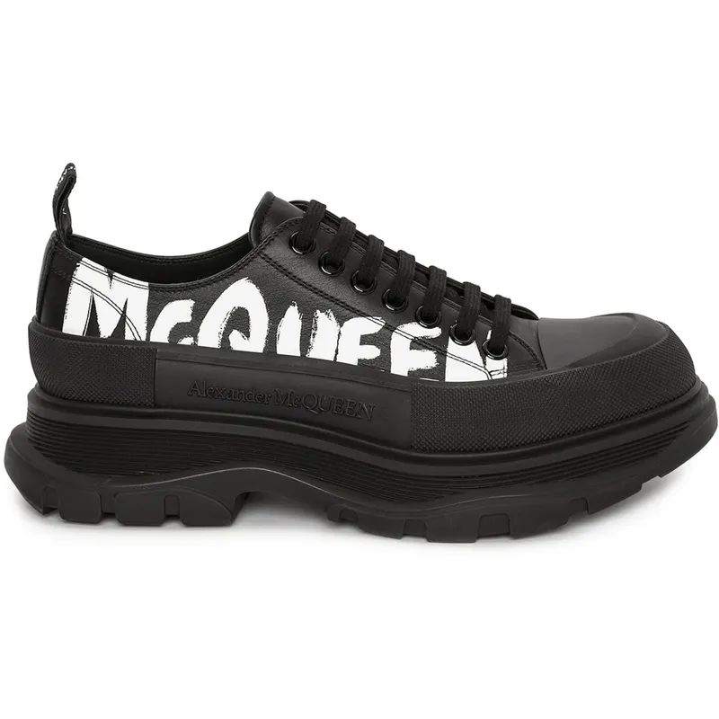 Alexander McQueen Tread Slick Low Lace Up Graffiti Black Black White (682423WIABD1070)