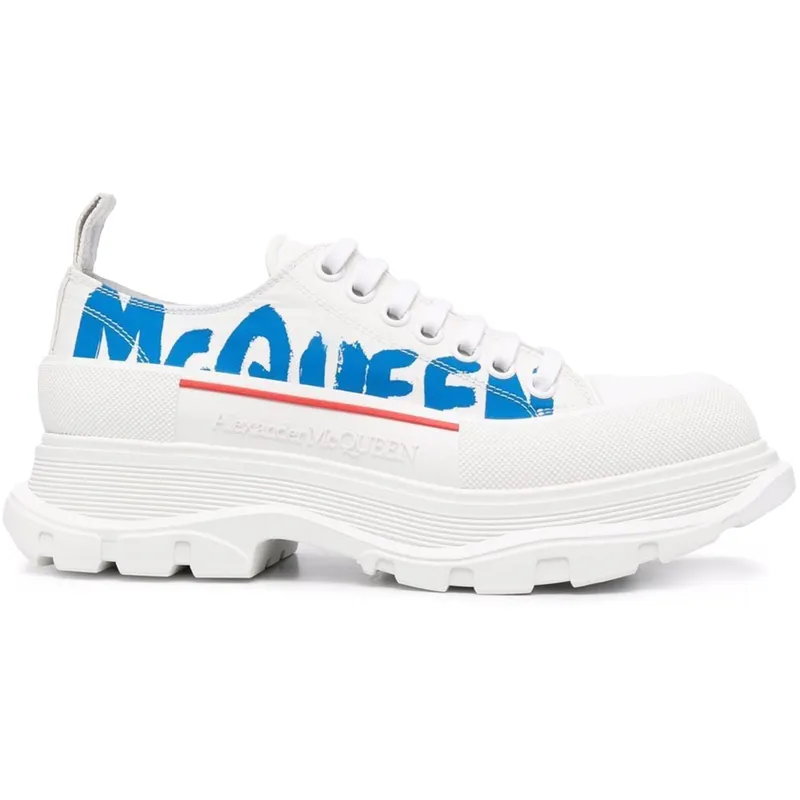 Alexander McQueen Tread Slick Low Lace Up Graffiti White White Blue (682421W4RQ9)