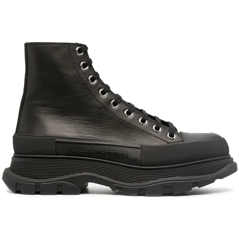 Alexander McQueen Tread Slick Lace Up Boot Triple Black Leather (627206WHZ621081)