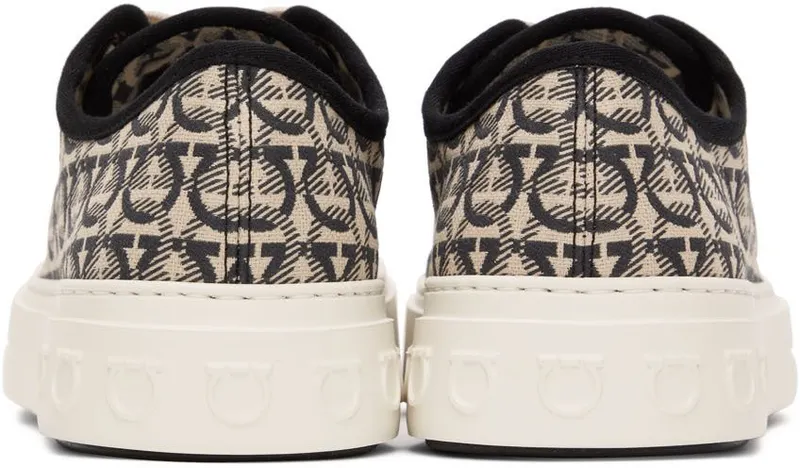 Salvatore Ferragamo Beige & Black Gancini Sneakers (706670 02B342001)