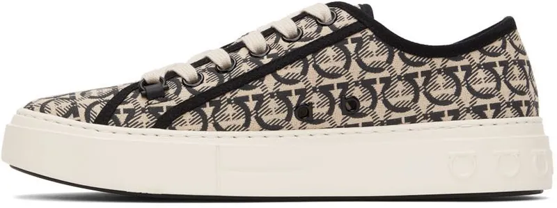 Salvatore Ferragamo Beige & Black Gancini Sneakers (706670 02B342001)