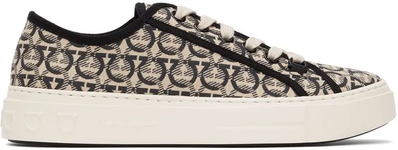Salvatore Ferragamo Beige & Black Gancini Sneakers (706670 02B342001)