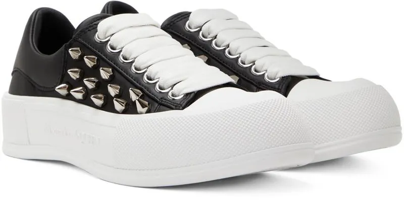 Alexander McQueen Black & White Deck Plimsoll Sneakers (708083WHT9K)