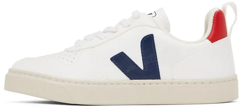 VEJA Kids White & Navy V-10 Lace-up Sneakers (CX0712570C)