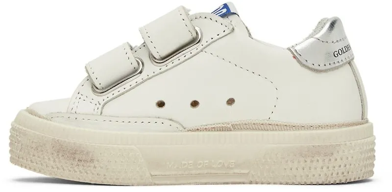 Golden Goose Baby White & Taupe May School Sneakers (GJF00198.F002803.10876)