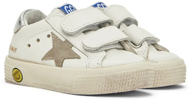 Golden Goose Baby White & Taupe May School Sneakers (GJF00198.F002803.10876)