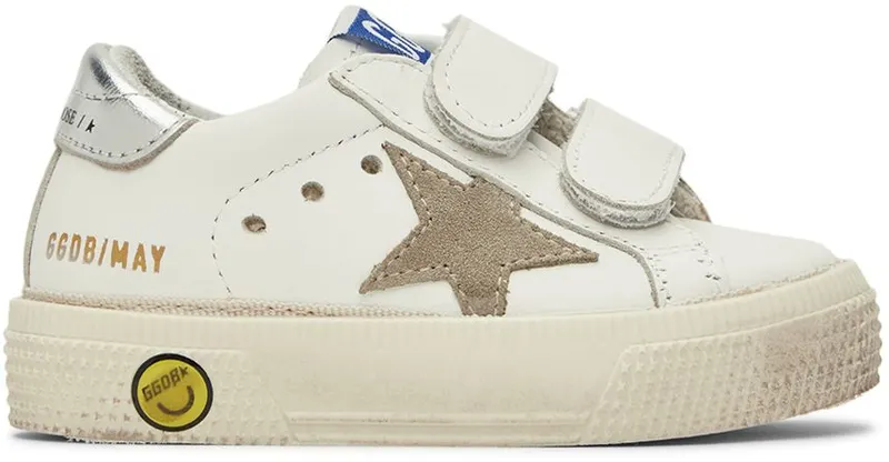 Golden Goose Baby White & Taupe May School Sneakers (GJF00198.F002803.10876)