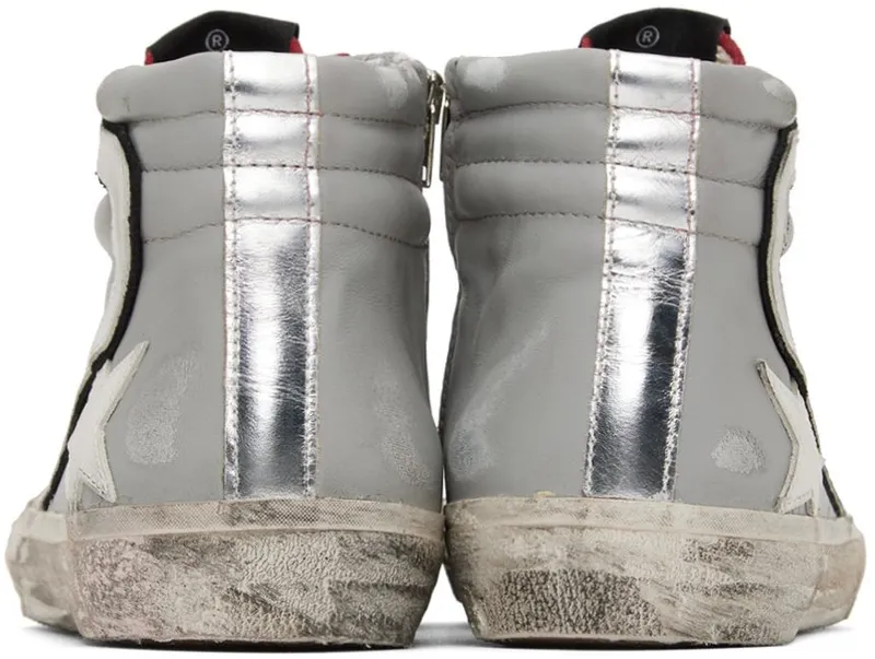 Golden Goose Gray & Red Slide High-Top Sneakers (GMF00211.F002585.81540)