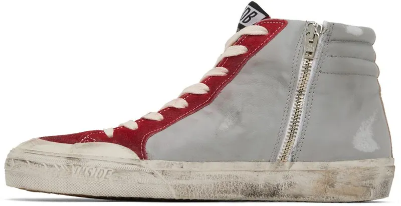Golden Goose Gray & Red Slide High-Top Sneakers (GMF00211.F002585.81540)