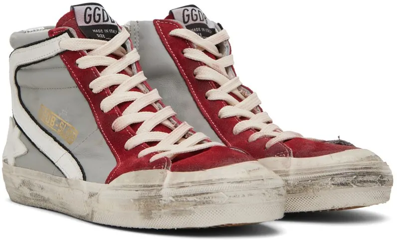 Golden Goose Gray & Red Slide High-Top Sneakers (GMF00211.F002585.81540)