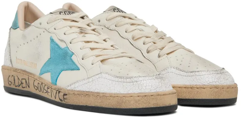 Golden Goose White & Blue Ball Star Low-Top Sneakers (GMF00117.F002508.10891)
