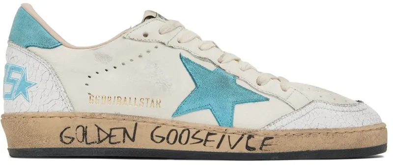 Golden Goose White & Blue Ball Star Low-Top Sneakers (GMF00117.F002508.10891)