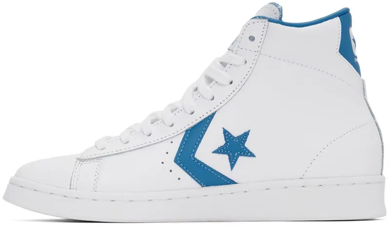 Converse White & Blue Pro Leather High Sneakers (166813C)