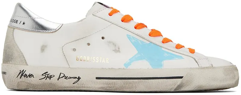 Golden Goose White & Blue Super-Star Print Low-Top Sneakers (GMF00274.F002537.1090)