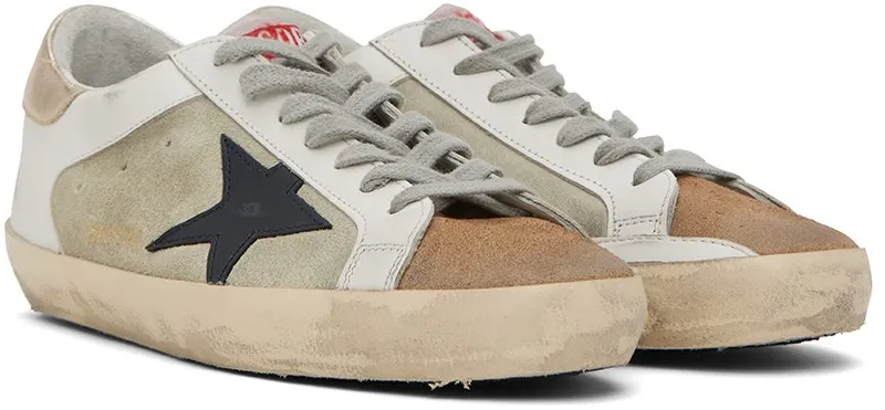 Golden Goose White & Green Super-Star Double Quarter Low-Top Sneakers (GMF00103.F002532.81524)
