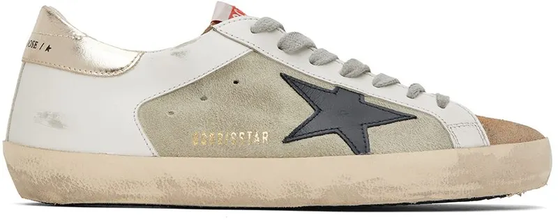 Golden Goose White & Green Super-Star Double Quarter Low-Top Sneakers (GMF00103.F002532.81524)