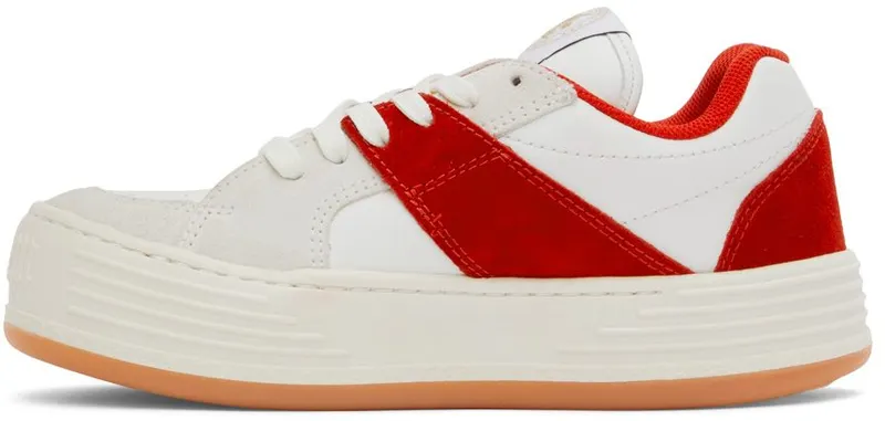Palm Angels White & Red Snow Low-Top Sneakers (PWIA034S22LEA0010125)