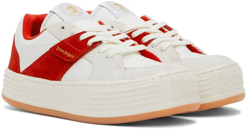 Palm Angels White & Red Snow Low-Top Sneakers (PWIA034S22LEA0010125)