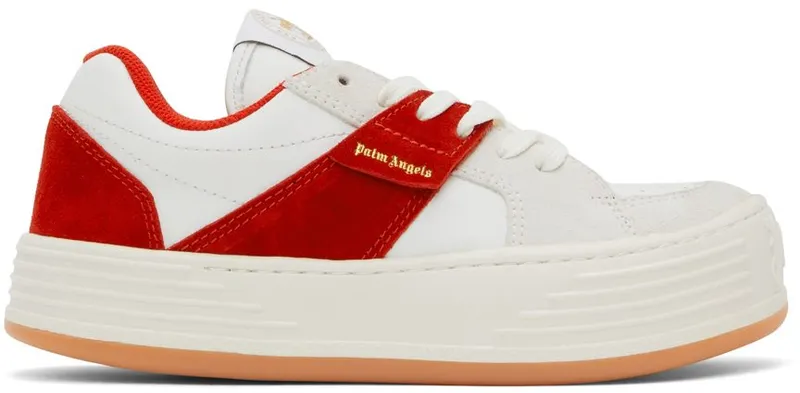 Palm Angels White & Red Snow Low-Top Sneakers (PWIA034S22LEA0010125)