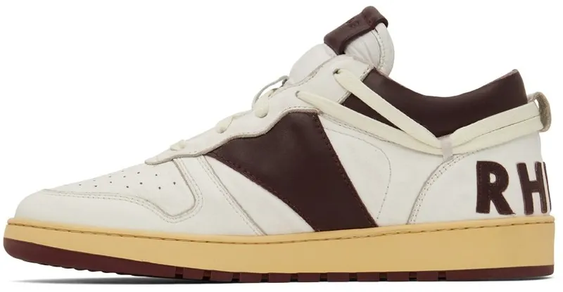 Rhude SSENSE Exclusive White & Burgundy Rhecess Low Sneakers (RHSS22FO06178500)