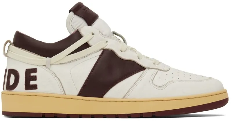 Rhude SSENSE Exclusive White & Burgundy Rhecess Low Sneakers (RHSS22FO06178500)
