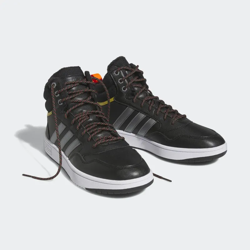 adidas Hoops 3.0 Mid Lifestyle Basketball Classic Winterschoenen Core Black / Iron Metallic / Pulse Olive (HR1440)