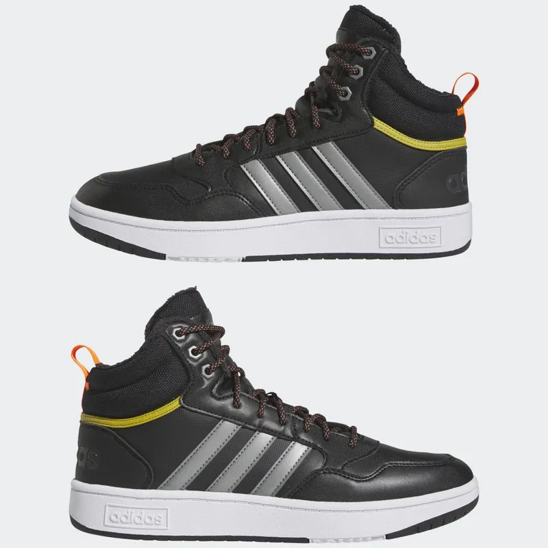 adidas Hoops 3.0 Mid Lifestyle Basketball Classic Winterschoenen Core Black / Iron Metallic / Pulse Olive (HR1440)