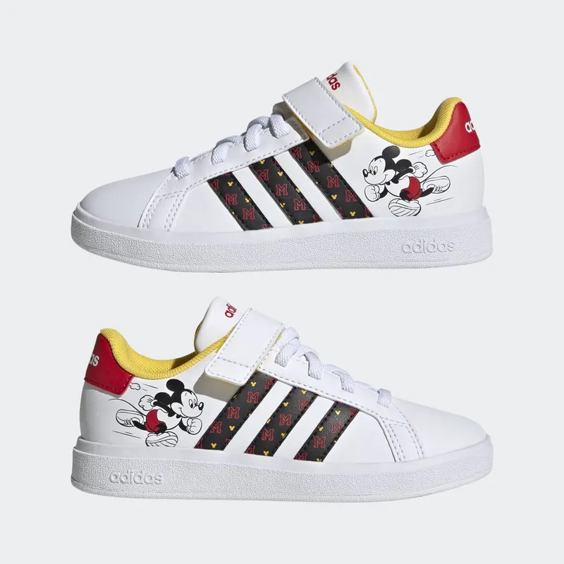 adidas adidas x Disney Grand Court Mickey Lifestyle Court met Klittenband Cloud White / Core Black / Better Scarlet (HP7760)