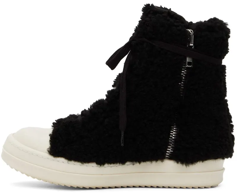 Rick Owens Black Shearling Strobe Sneakers (RU02B2890 LSHP)