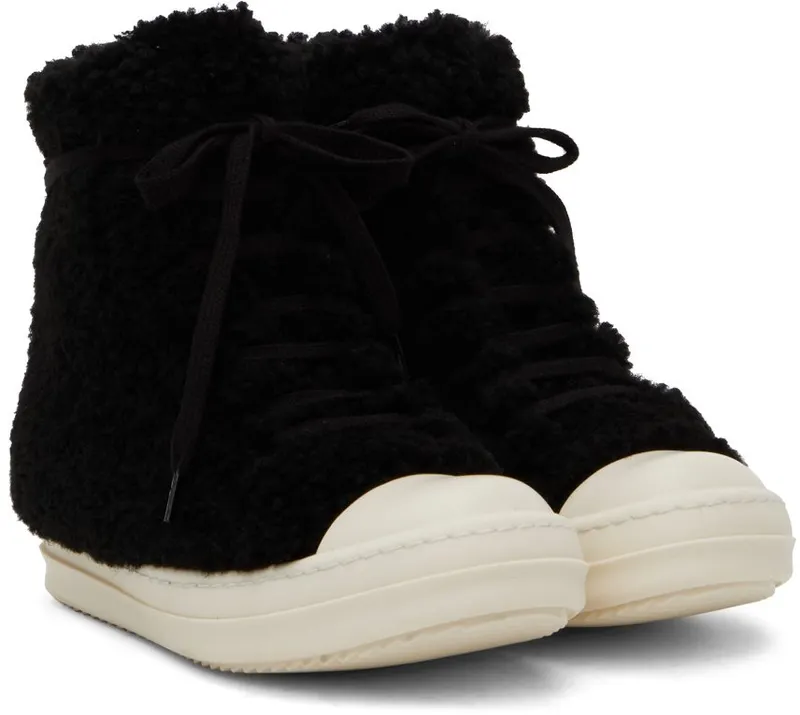 Rick Owens Black Shearling Strobe Sneakers (RU02B2890 LSHP)