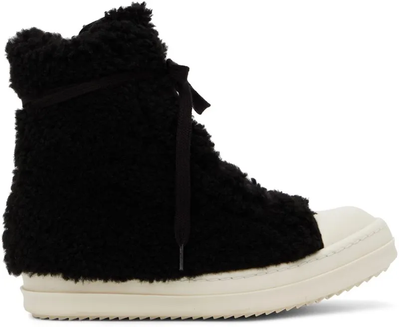 Rick Owens Black Shearling Strobe Sneakers (RU02B2890 LSHP)